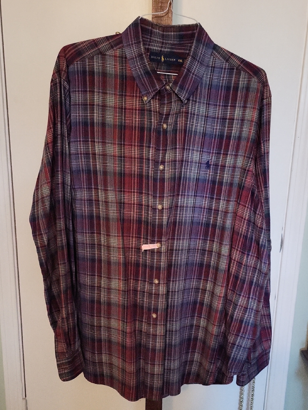 Ralph Lauren Men's Plaid Button-Down Shirt - Burgundy and Navy